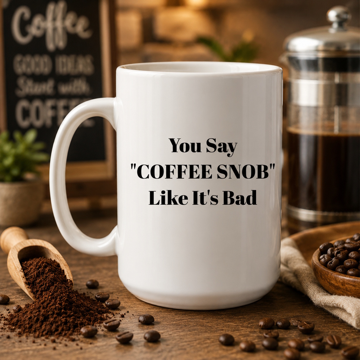 'You Say Coffee Snob Like It's Bad' white ceramic coffee mug gift for a husband who takes coffee seriously